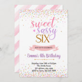 スイートサッシー6歳の誕生日パーティーのテーマ招待 招待状 (正面/裏面)