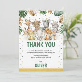 スイートサファリアニマルズジャングル緑の誕生日ボーイ サンキューカード (スタンド正面)