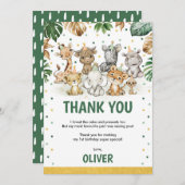 スイートサファリアニマルズジャングル緑の誕生日ボーイ サンキューカード (正面/裏面)