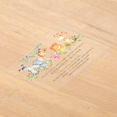 スイートサファリアニマルズベビーシャワー招待状 アクリル招待状 (レイダウン)