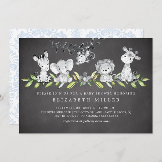 スイートサファリアニマルズボーイベビーシャワー招待状 招待状 (正面/裏面)