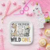 スイートサファリアニマルズワイルドワン誕生日 ペーパープレート (パーティー)