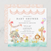 スイートサファリアニマルパレードベビーシャワー招待状 招待状 (正面/裏面)