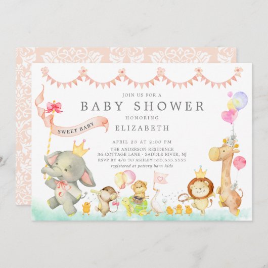 スイートサファリアニマルパレードベビーシャワー招待状 招待状 (正面/裏面)