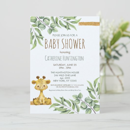 スイートサファリジャングルキリン赤ちゃんシャワー 招待状 (スタンド正面)