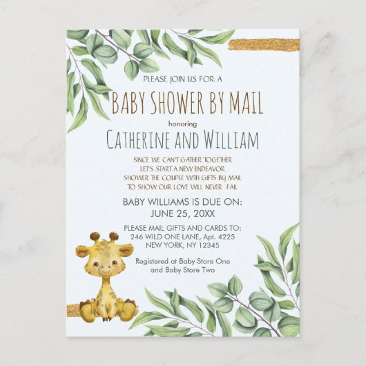スイートサファリジャングルキリン赤ちゃんシャワーbyメール ポストカード (正面)
