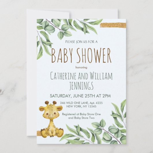 スイートサファリジャングルユーカリプトゥスギラフェベビーシャワー 招待状 (正面)
