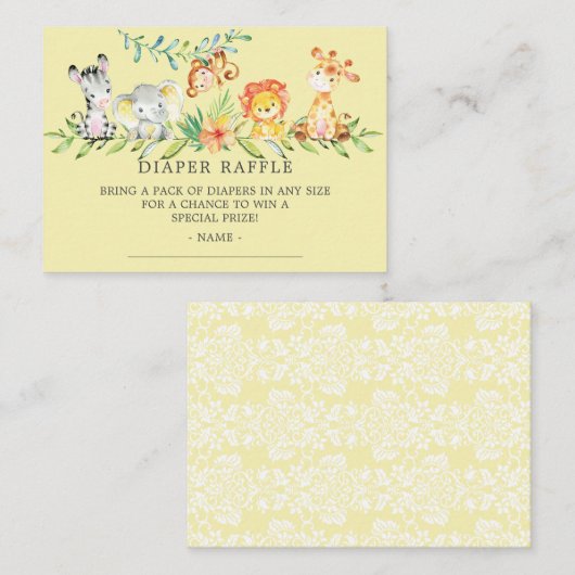 スイートサファリベイビーシャワーおむつラッフルチケット エンクロージャーカード (正面/裏面)