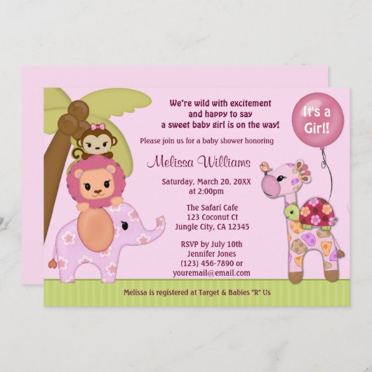 スイートサファリベイビーシャワー招待ジャングルガールSS 招待状 (正面/裏面)