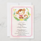 スイートサファリモンキーガールズベビーシャワー招待状 招待状 (正面)