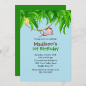 スイートサファリモンキー誕生日招待状 招待状 (正面/裏面)