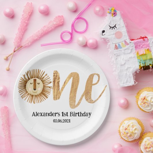 スイートサファリライオンキッズ1st誕生日 ペーパープレート (パーティー)