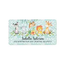 スイートサファリ動物ニュートラル赤ちゃんシャワーアドレス ラベル