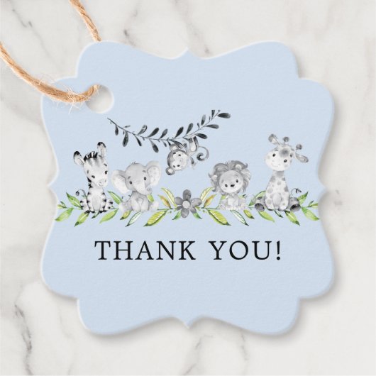 スイートサファリ動物ベビーシャワーお気に入りギフトラベル フェイバータグ (正面)