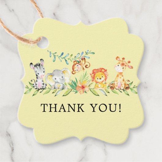 スイートサファリ動物ベビーシャワーお気に入りギフトラベル フェイバータグ (正面)