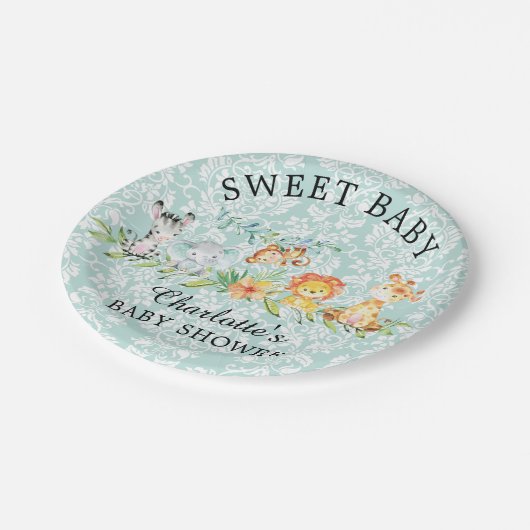 スイートサファリ動物赤ちゃんシャワー7"プレート ペーパープレート (アングル)