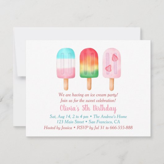 スイートサマーガールズ誕生日アイスクリームパーティー 招待状 (正面)