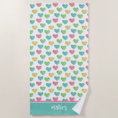 スイートサマーハート パーソナライズされた ビーチタオル (正面)