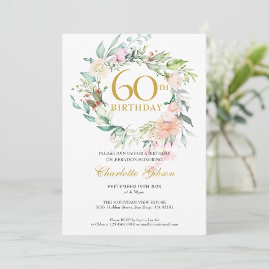 スイートサマーバラズガーランドモノグラム60th誕生日 招待状 (スタンド正面)