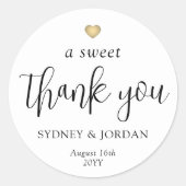 スイートサンキューシックトレンディースクリプト結婚式の引き出物 ラウンドシール (正面)