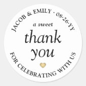 スイートサンキューユーシンプルタイポグラフィ結婚式の引き出物 ラウンドシール (正面)
