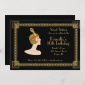 スイートシックスティーンの誕生日、ギャツビー風に、黒と金で 招待状 (正面/裏面)