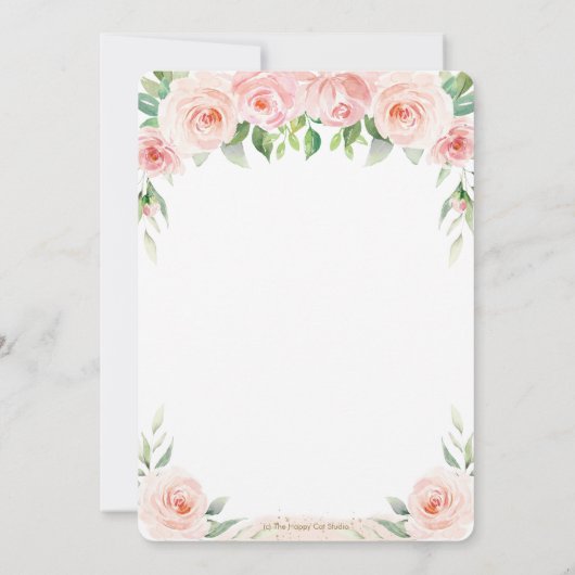 スイートシック赤面ピンクフローラグリーンリーベビーシャワー 招待状 (裏面)