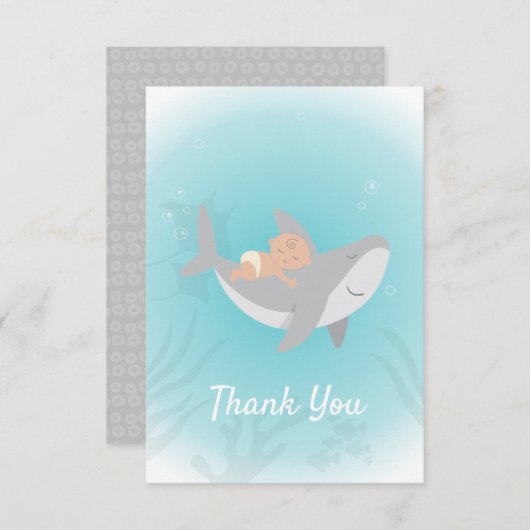 スイートシャークベビーシャワーフラットサンキューカード サンキューカード (正面/裏面)