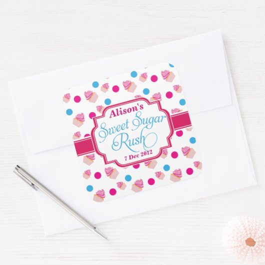 スイートシュガーラッシュキュートカップケーキ誕生日シール スクエアシール (封筒)