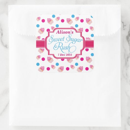 スイートシュガーラッシュキュートカップケーキ誕生日シール スクエアシール (バッグ)