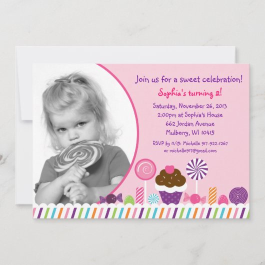 スイートショップキャンディガールズフォト誕生日招待状 招待状 (正面)