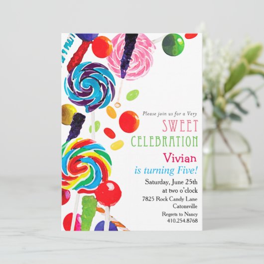 スイートショップショップキャンディランド誕生日招待状 招待状 (スタンド正面)