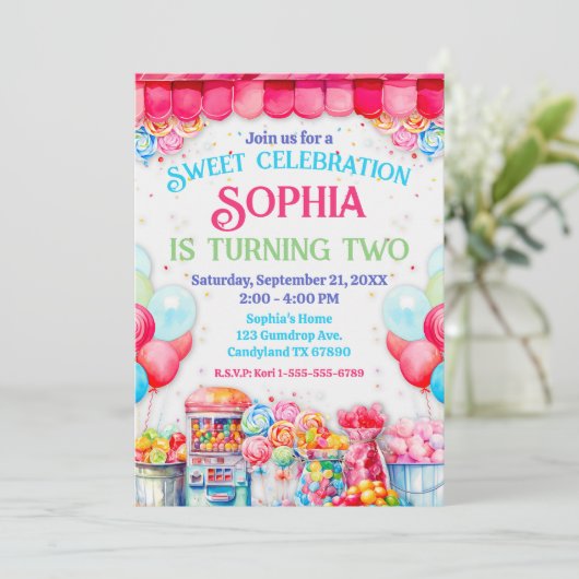 スイートショップバースデーパーティーの招待 招待状 (スタンド正面)