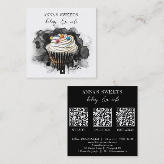 *~*スイートショップベーカリーQRソーシャルメディア スクエア名刺 (正面/裏面)