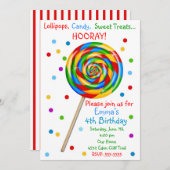 スイートショップ棒つきキャンデー誕生日招待状 招待状 (正面/裏面)