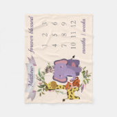 スイートジャングルサファリアニマルズ男の赤ちゃんマイルストーン フリースブランケット (正面)