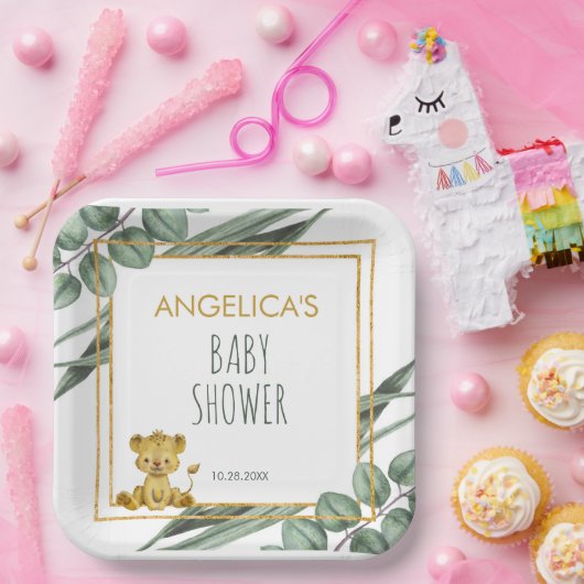 スイートジャングルサファリライオン金ゴールドベビーシャワー ペーパープレート (パーティー)