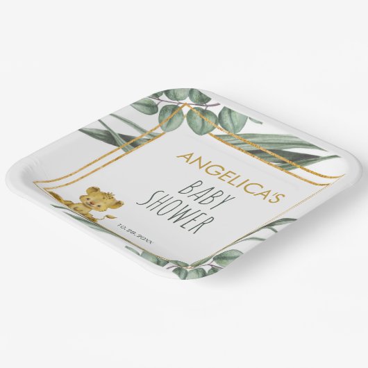 スイートジャングルサファリライオン金ゴールドベビーシャワー ペーパープレート (傾斜あり)
