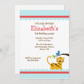 スイートジャングルタイガーガールの誕生日招待状 招待状 (正面/裏面)