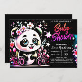 スイートジャングルパンダドリームランドガールベビーシャワー 招待状 (正面/裏面)