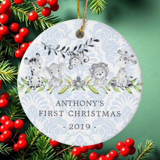 スイートジャングルフォトベビーの初めてのクリスマスオーナメント セラミックオーナメント