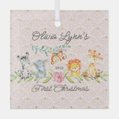 スイートジャングルフォトベビーの初めてのクリスマス ガラスオーナメント (正面)