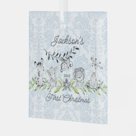 スイートジャングルフォトベビーの初めてのクリスマス ガラスオーナメント (正面左)
