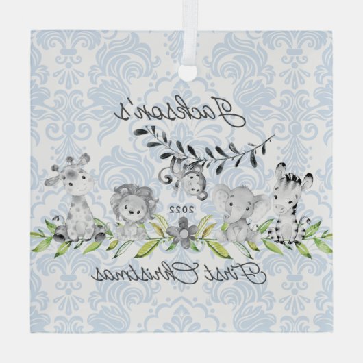 スイートジャングルフォトベビーの初めてのクリスマス ガラスオーナメント (裏面)