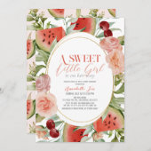 スイートスイカの水彩フローラベビーシャワー 招待状 (正面/裏面)