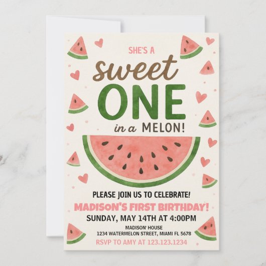 スイートスイカファースト誕生日招待状 招待状 (正面)