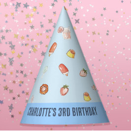 スイートスカイブルーウォーターカラーデザート子供の誕生日 パーティーハット