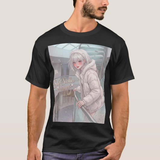 スイートステラエンジェル: 銀髪アニメガール 冬 Tシャツ (正面)
