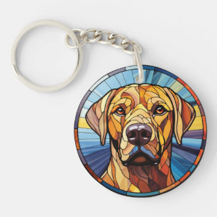 スイートステンドグラスゴールデンラブラドール犬 キーホルダー