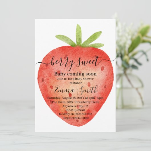 スイートストロベリーウォーター色ベビーシャワー招待状 招待状 (スタンド正面)